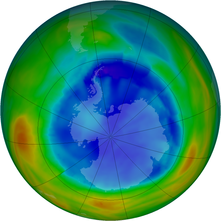 Antarctic ozone map for 15 August 2007